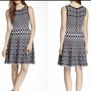 Alice + Olivia Black‎ and White Geometric Sleeveless Fit-and-Flare Dress ⚠️⬇️